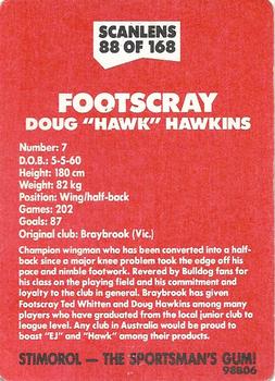 1989 Scanlens VFL #88 Doug Hawkins Back